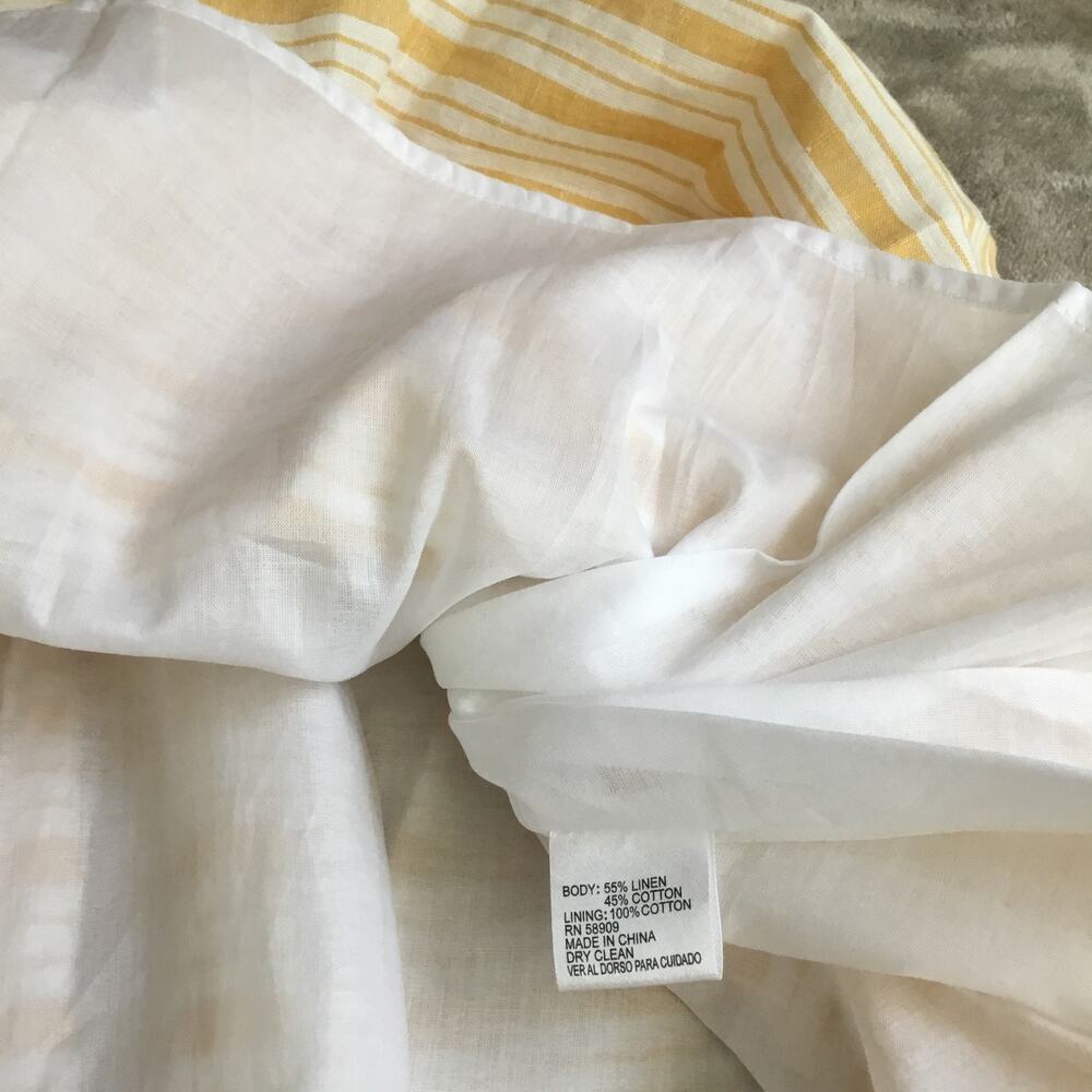 CREMIEUX Dress Tiered Maxi Sundress V Neck Linen Cotton Yellow Ivory Sz 14 - Picture 7 of 7